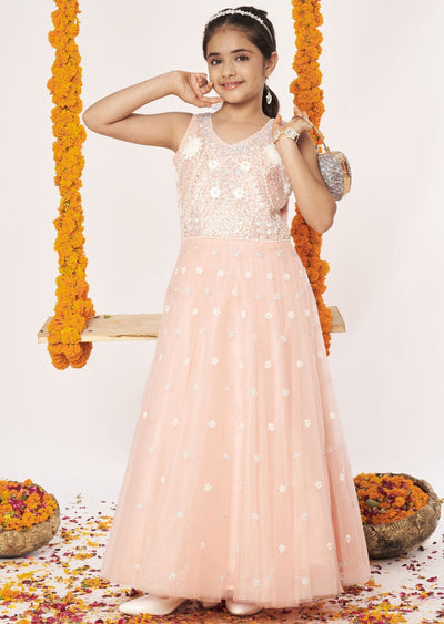Orange Net Ethnic Gown