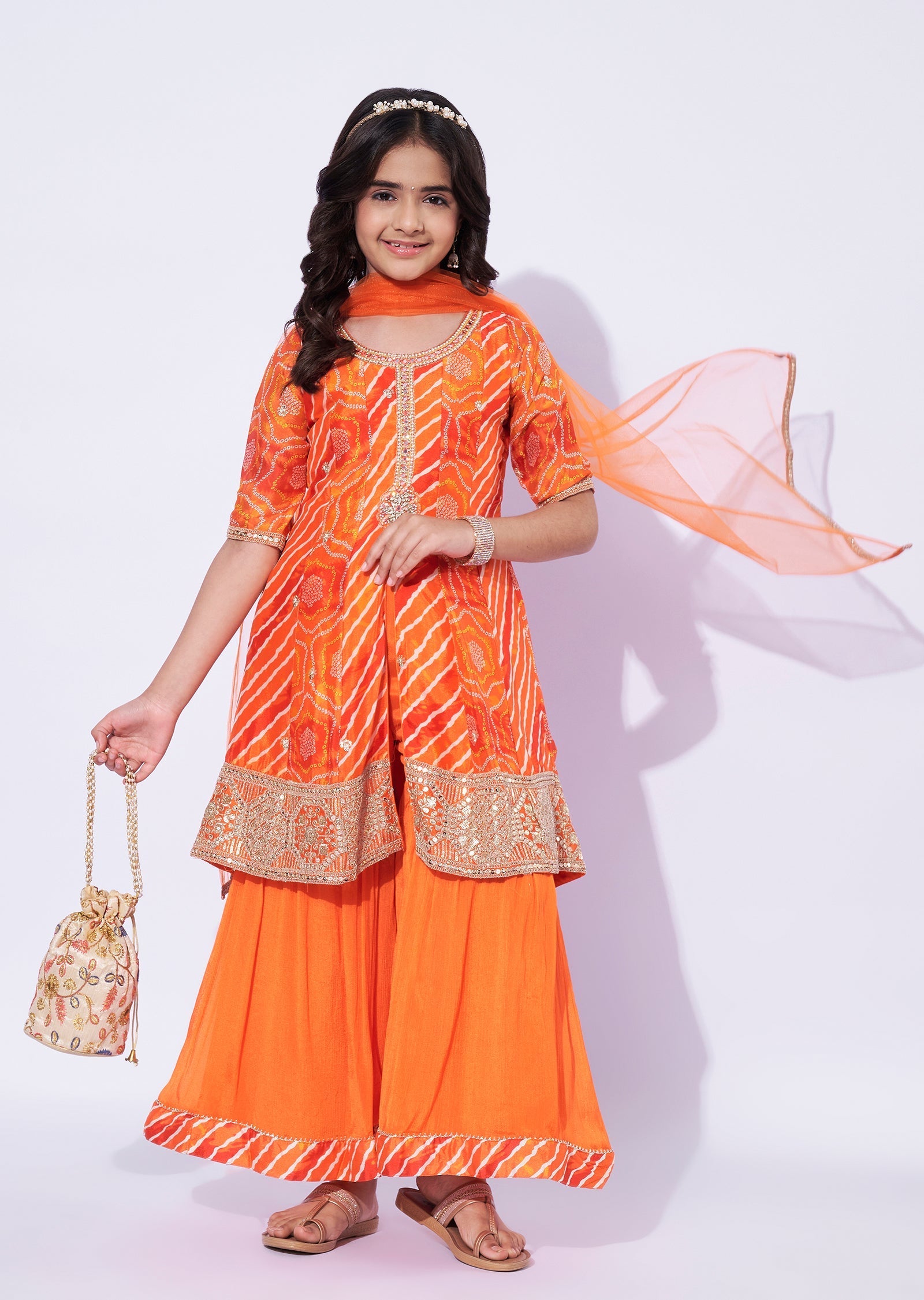 Orange Chinnon Girls Sharara