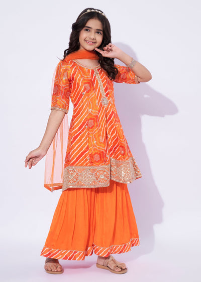 Orange Chinnon Girls Sharara