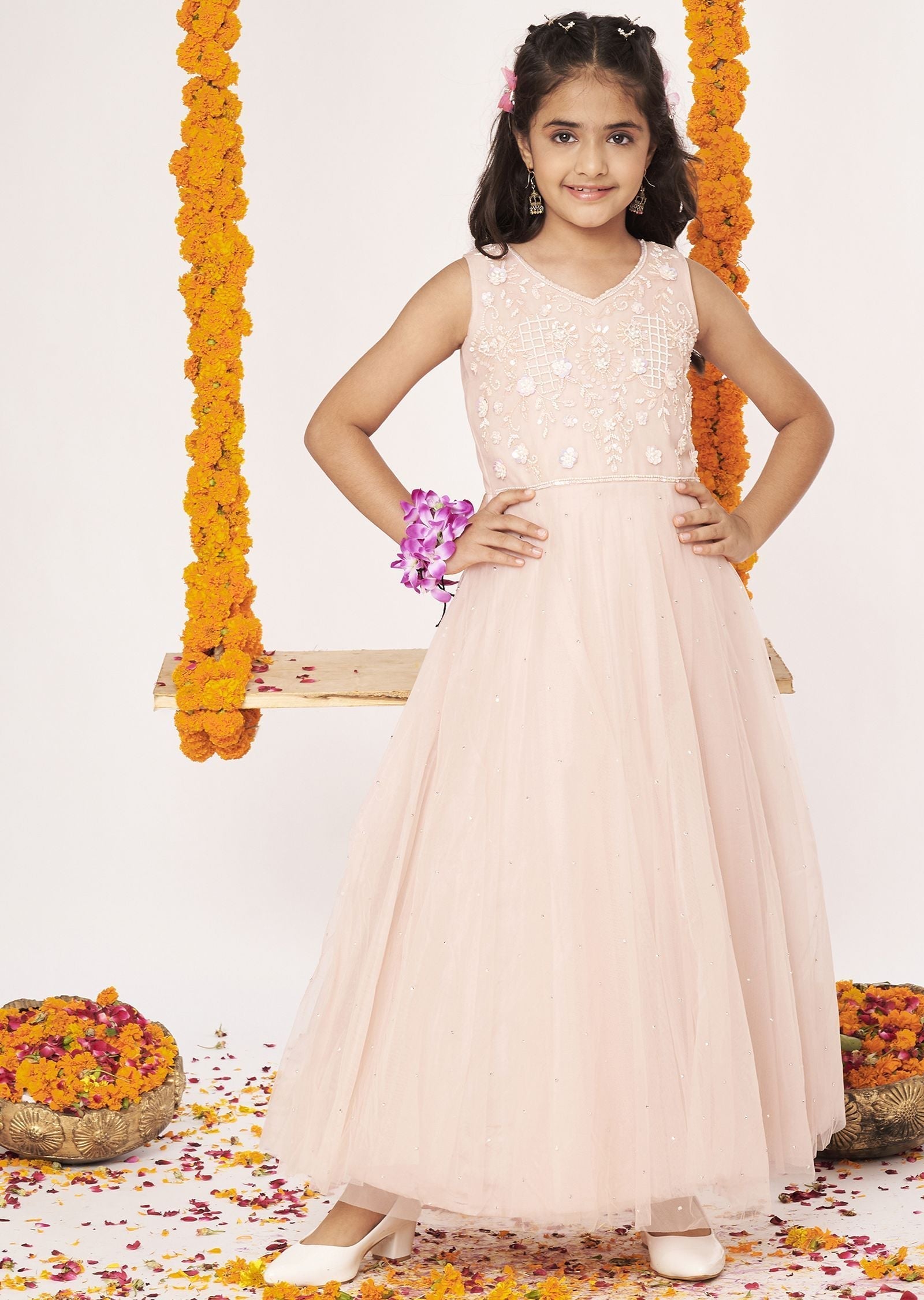 Peach Net Ethnic Gown