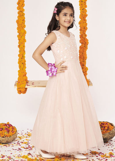 Peach Net Ethnic Gown