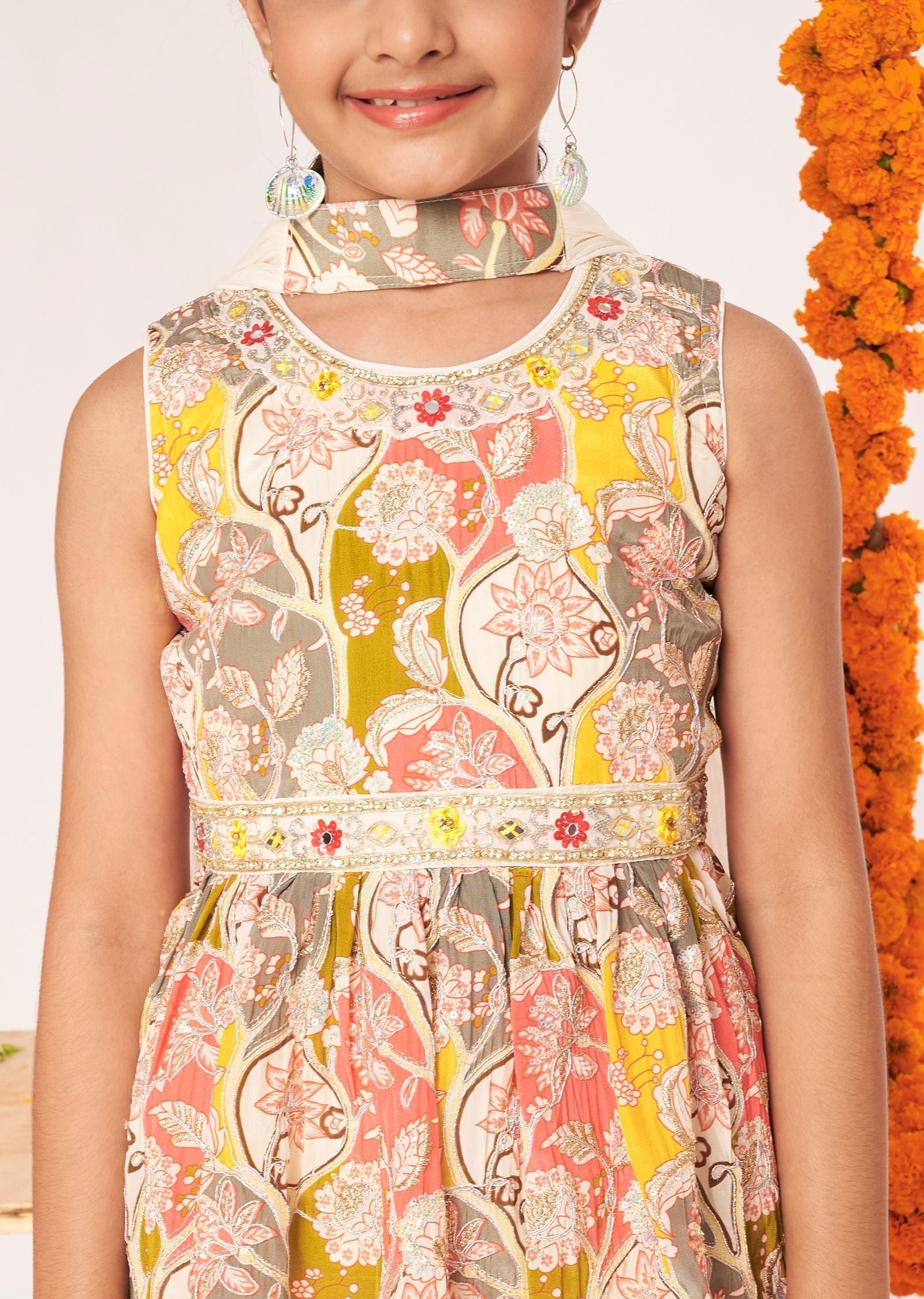 Cream Crepe Gharara Set