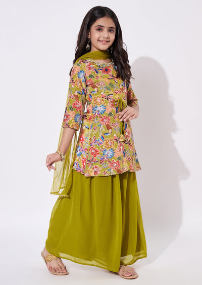 Mehendi Green Crepe Gharara Set