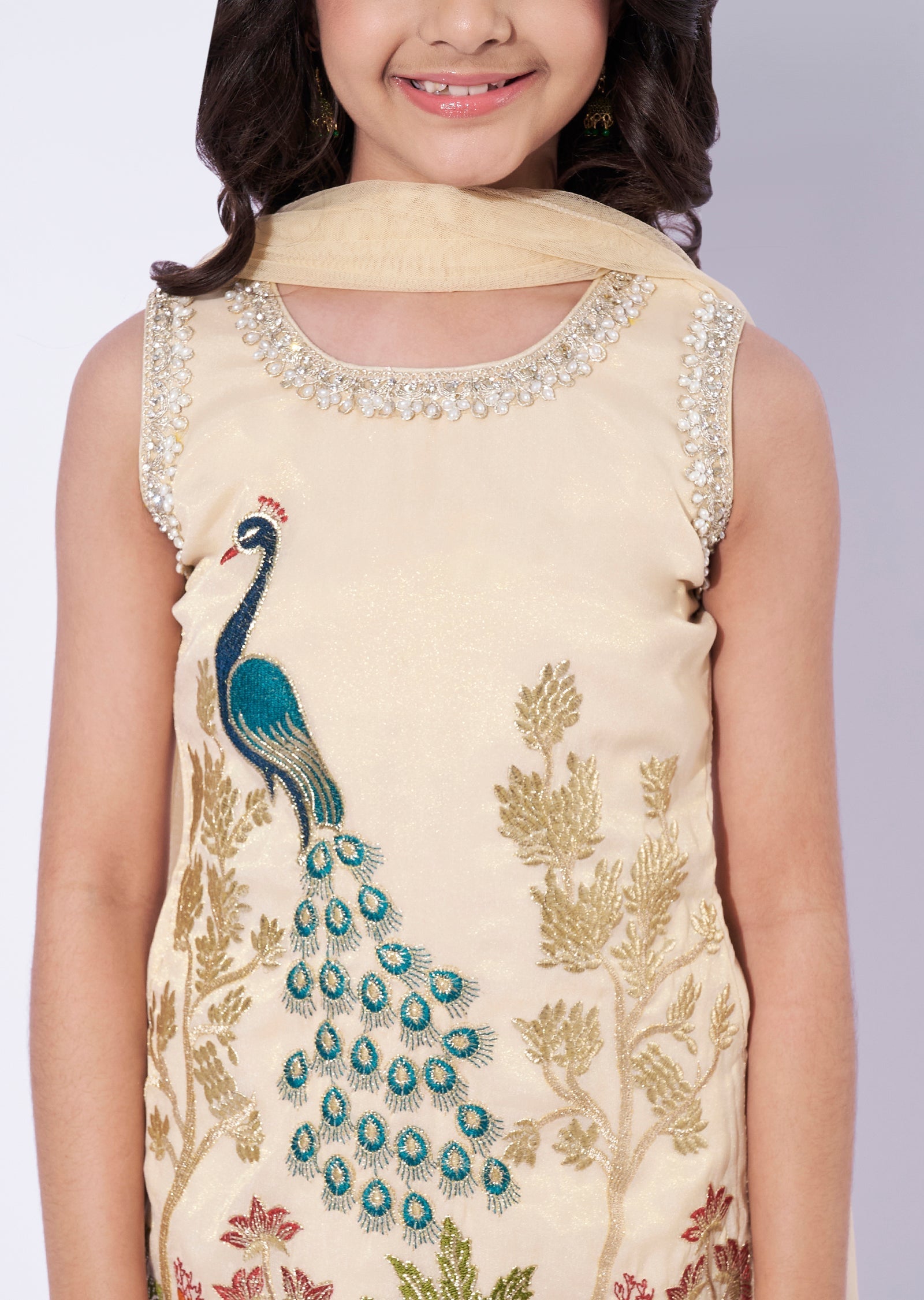 Beige Tissue Girls Sharara