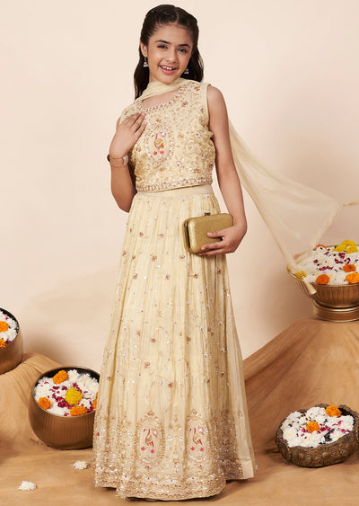 Beige Tissue Girls Ghagra Choli