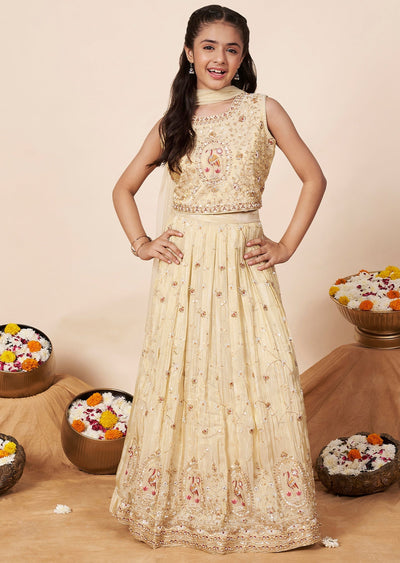 Beige Tissue Girls Ghagra Choli