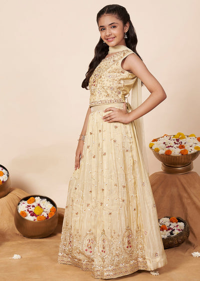 Beige Tissue Girls Ghagra Choli