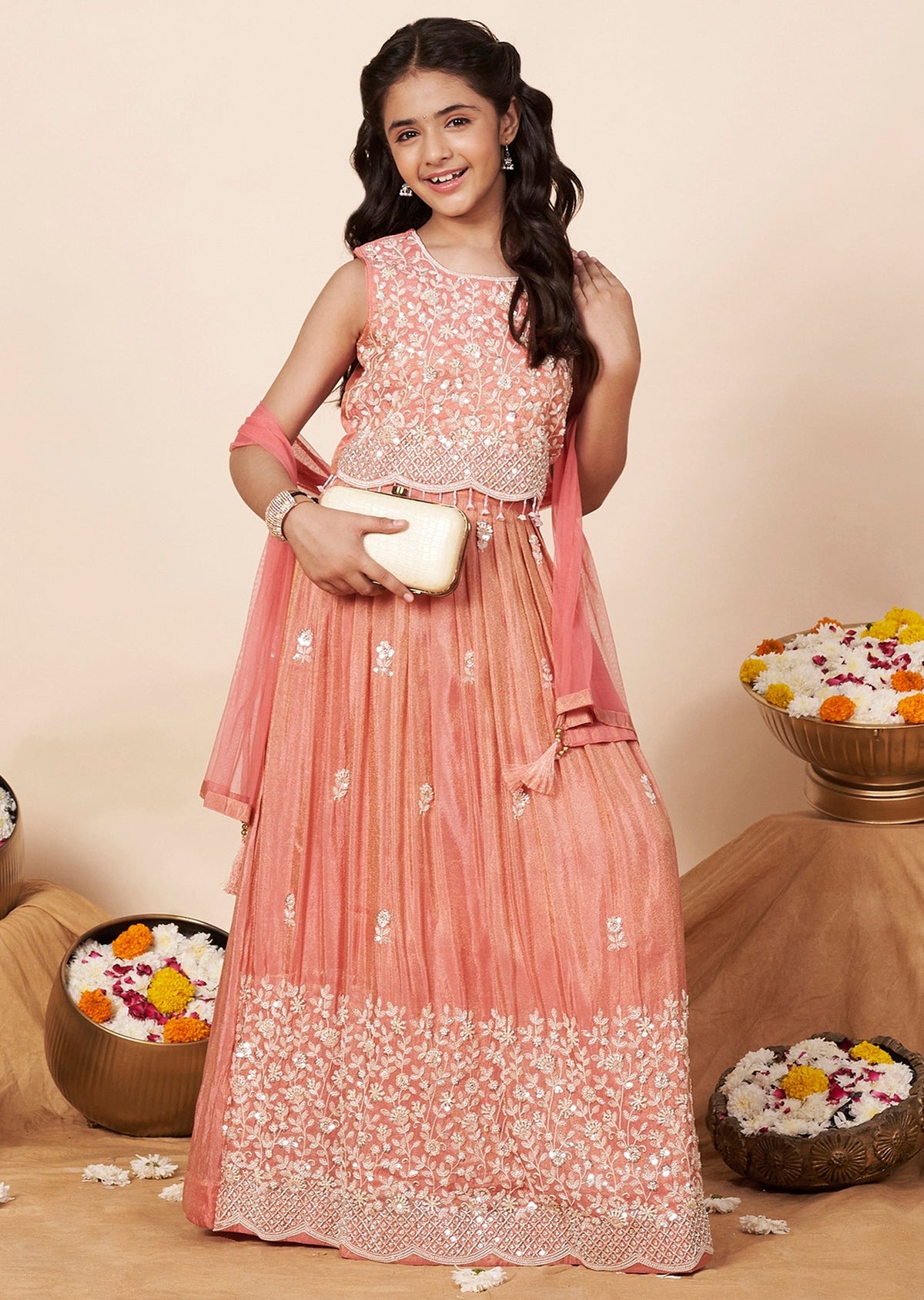Coral Tissue Girls Ghagra Choli