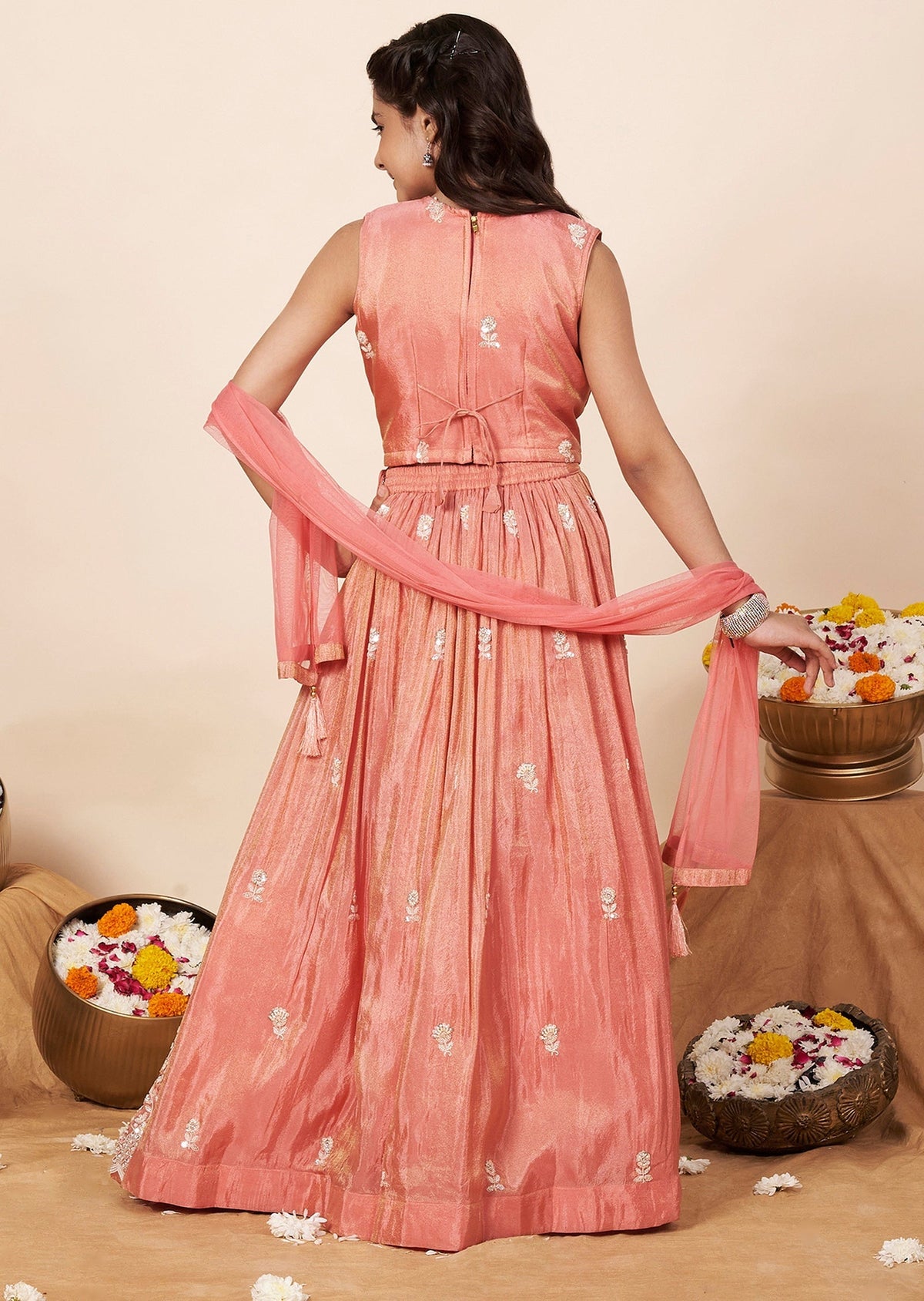 Coral Tissue Girls Ghagra Choli
