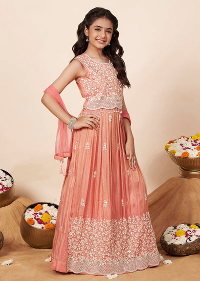 Coral Tissue Girls Ghagra Choli