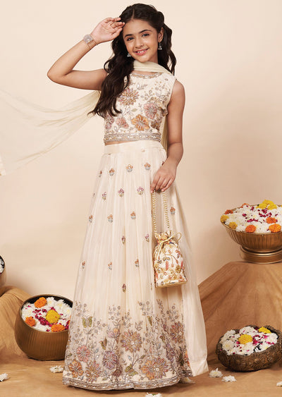 Beige Tissue Girls Ghagra Choli