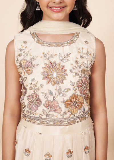 Beige Tissue Girls Ghagra Choli
