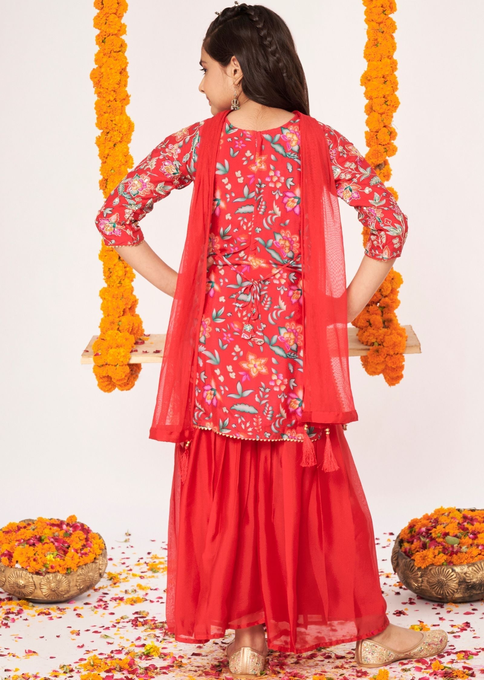 Pink Chinnon Gharara Set