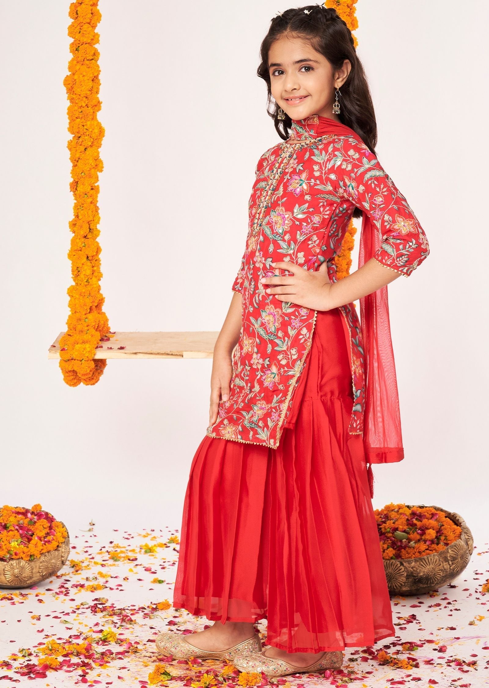 Pink Chinnon Gharara Set