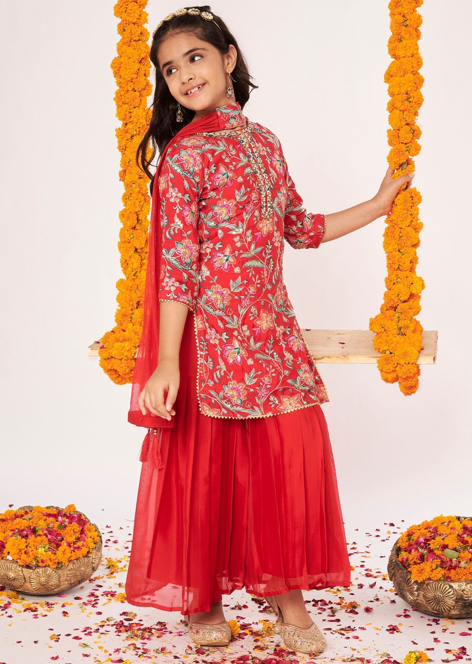 Pink Chinnon Gharara Set