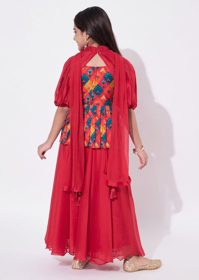 Red Muslin Gharara Set