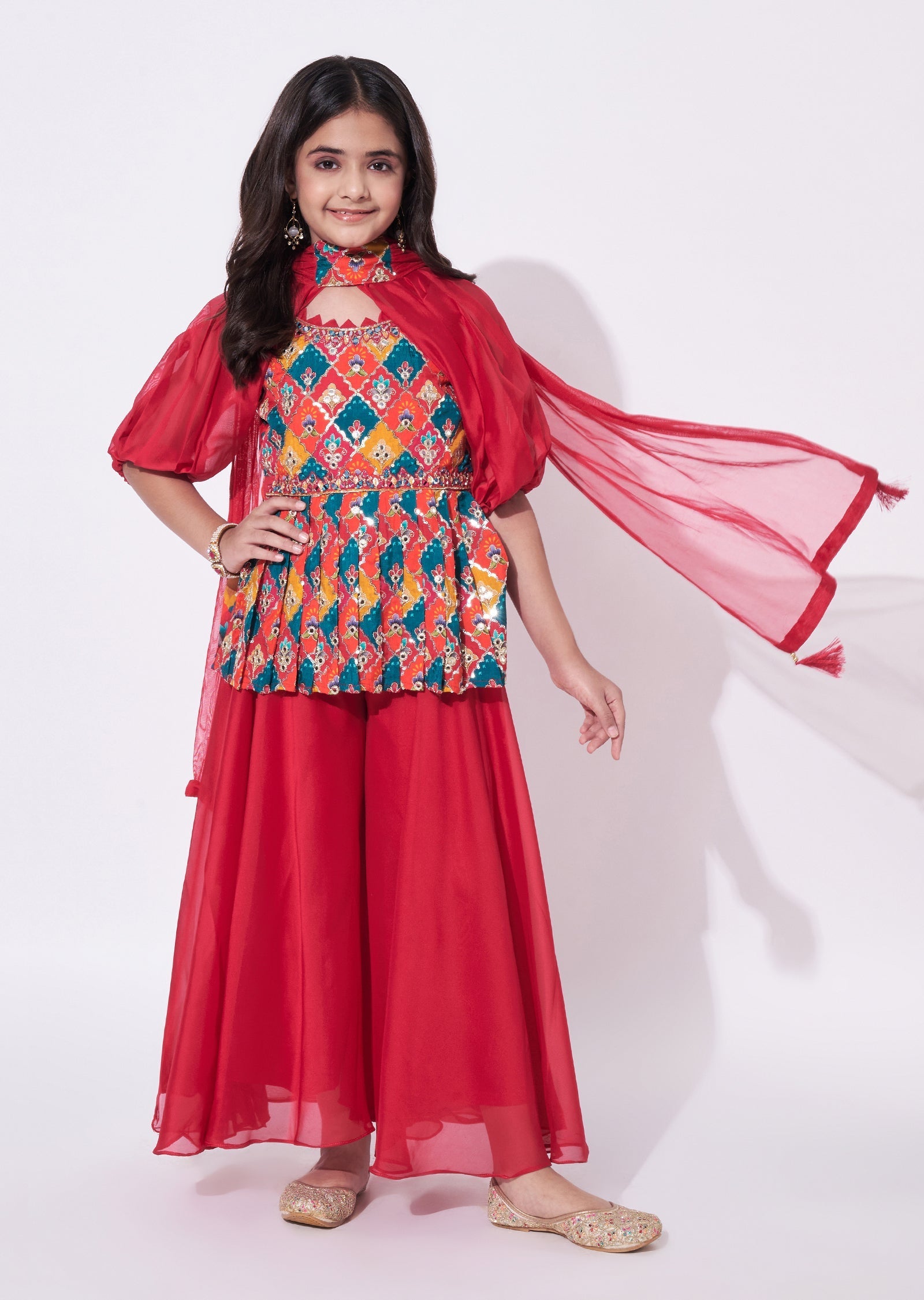 Red Muslin Gharara Set