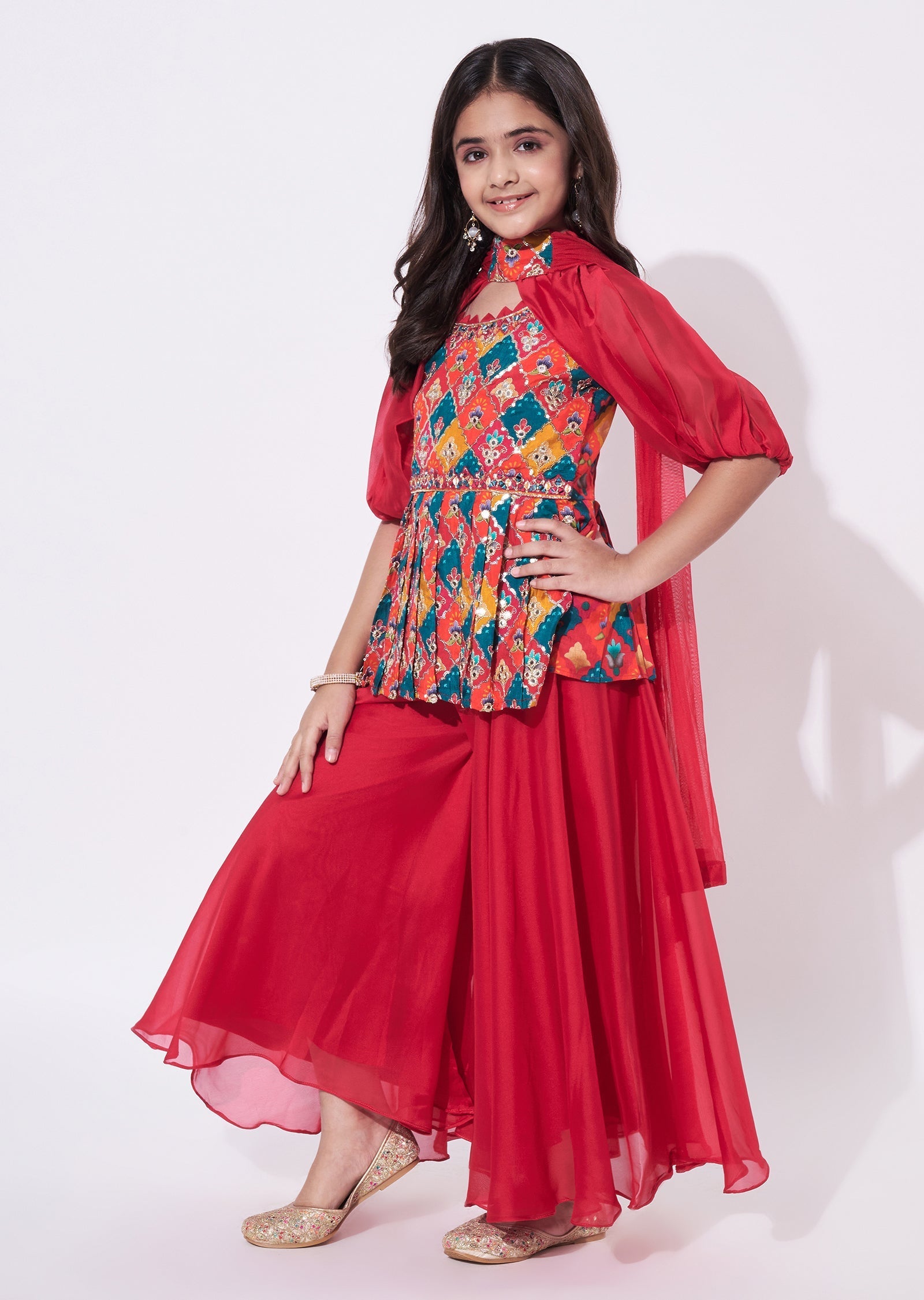 Red Muslin Gharara Set