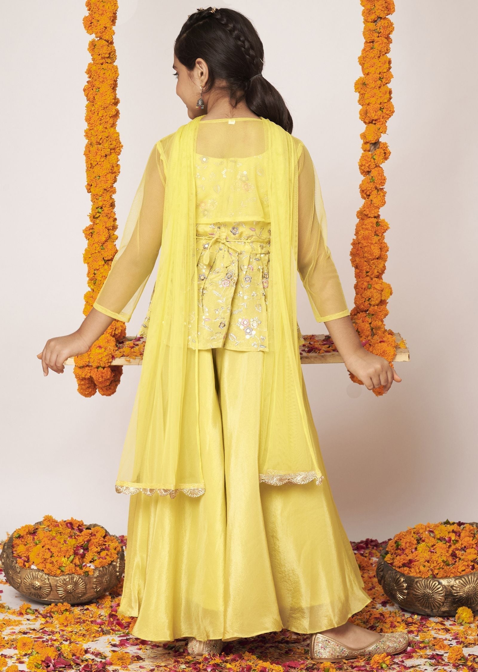 Lime Green Tissue Gharara Set