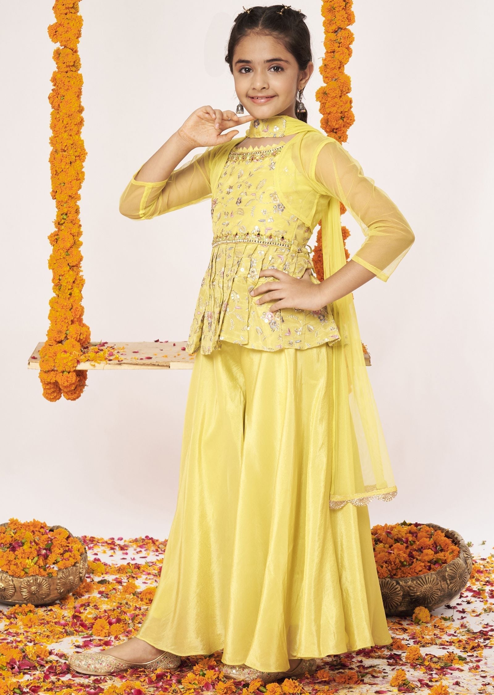 Lime Green Tissue Gharara Set