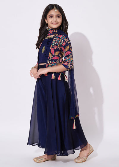 Navy Blue Chiffon Gharara Set
