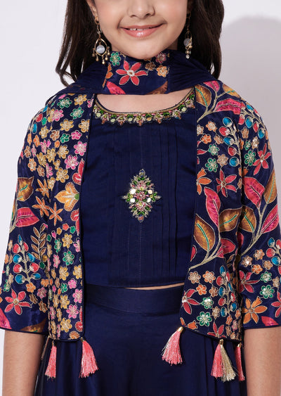 Navy Blue Chiffon Gharara Set