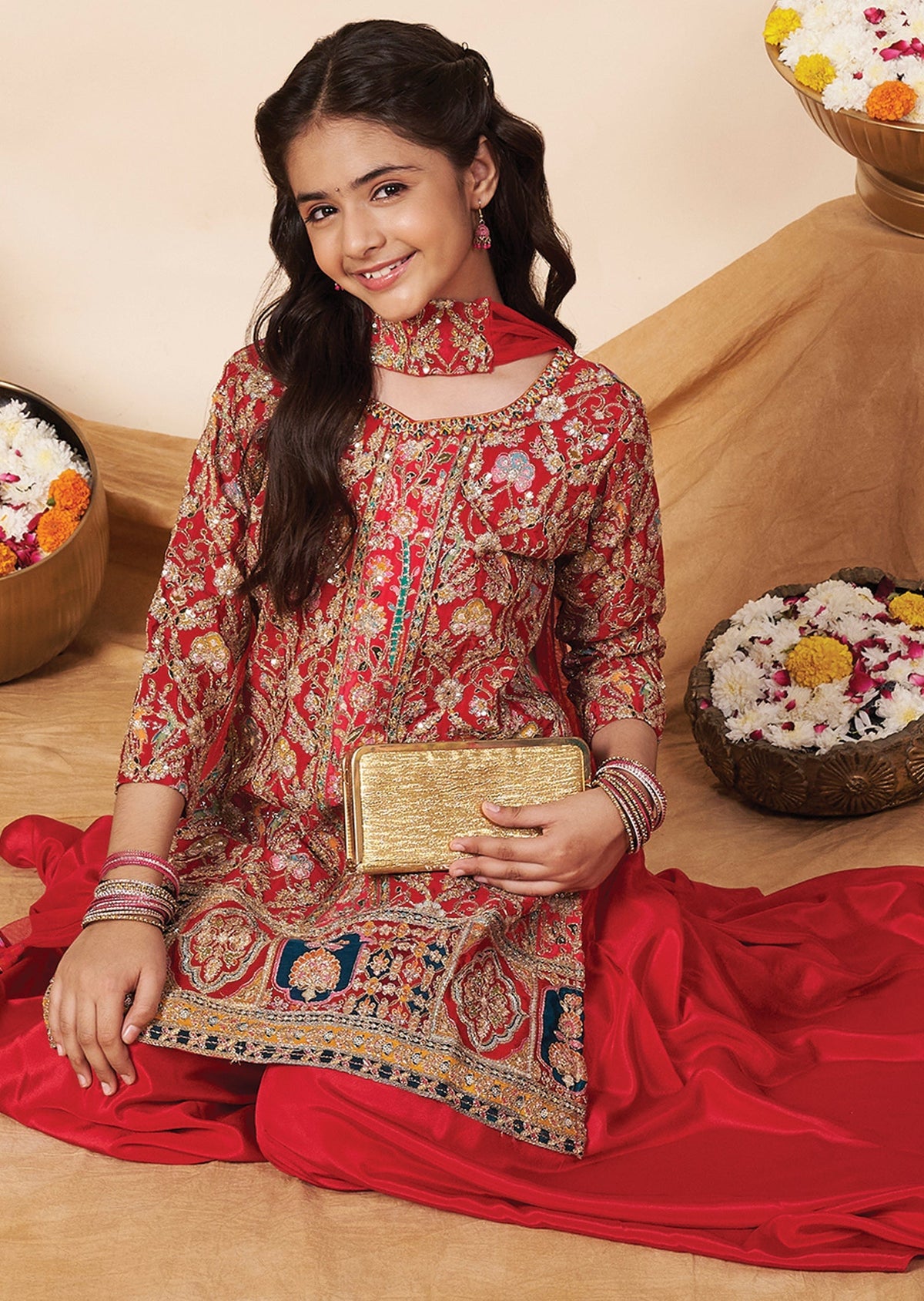 Red Silk Girla Gharara