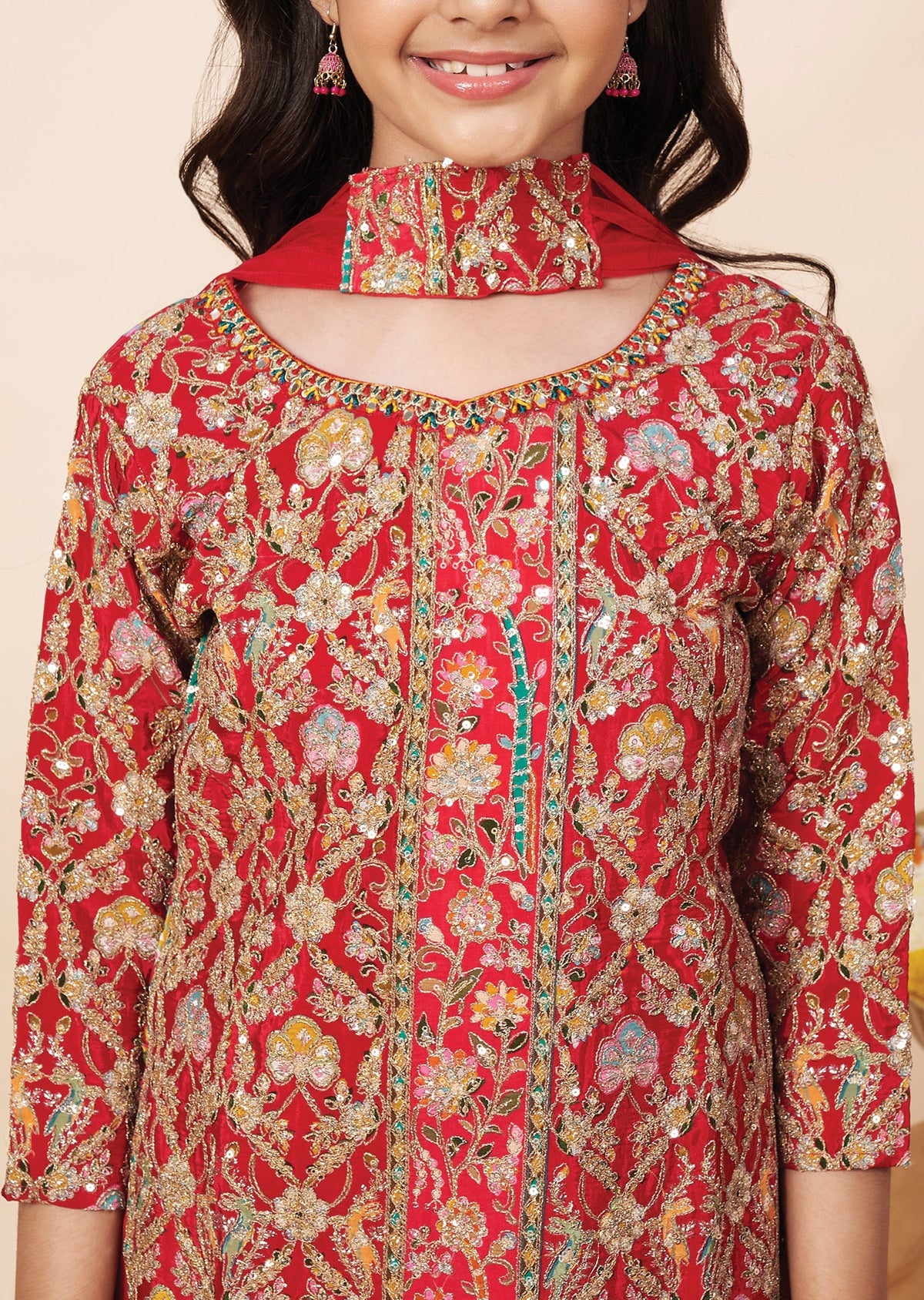 Red Silk Girla Gharara