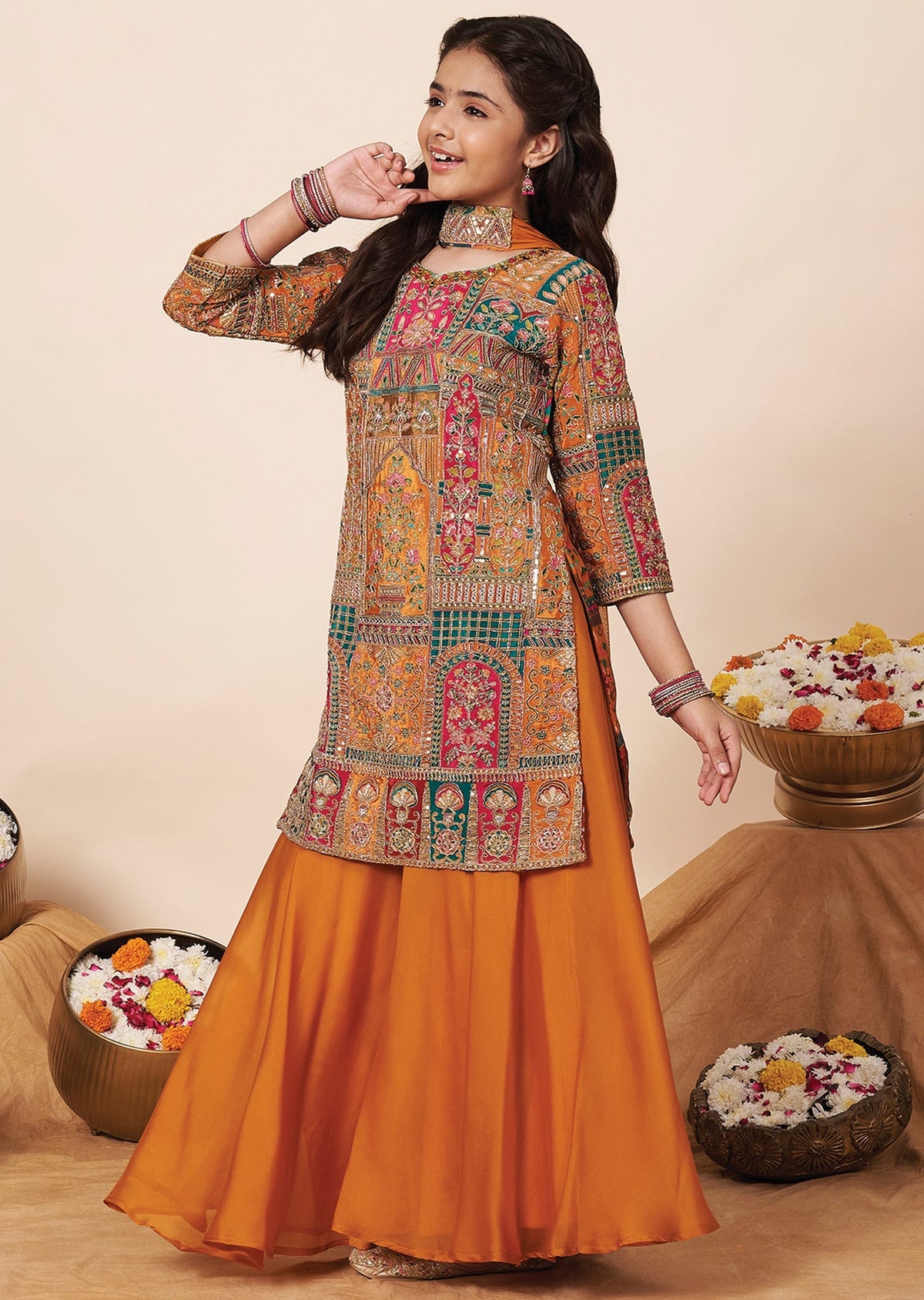 Orange Crepe Girla Gharara