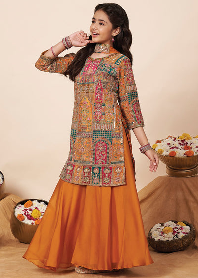 Orange Crepe Girla Gharara