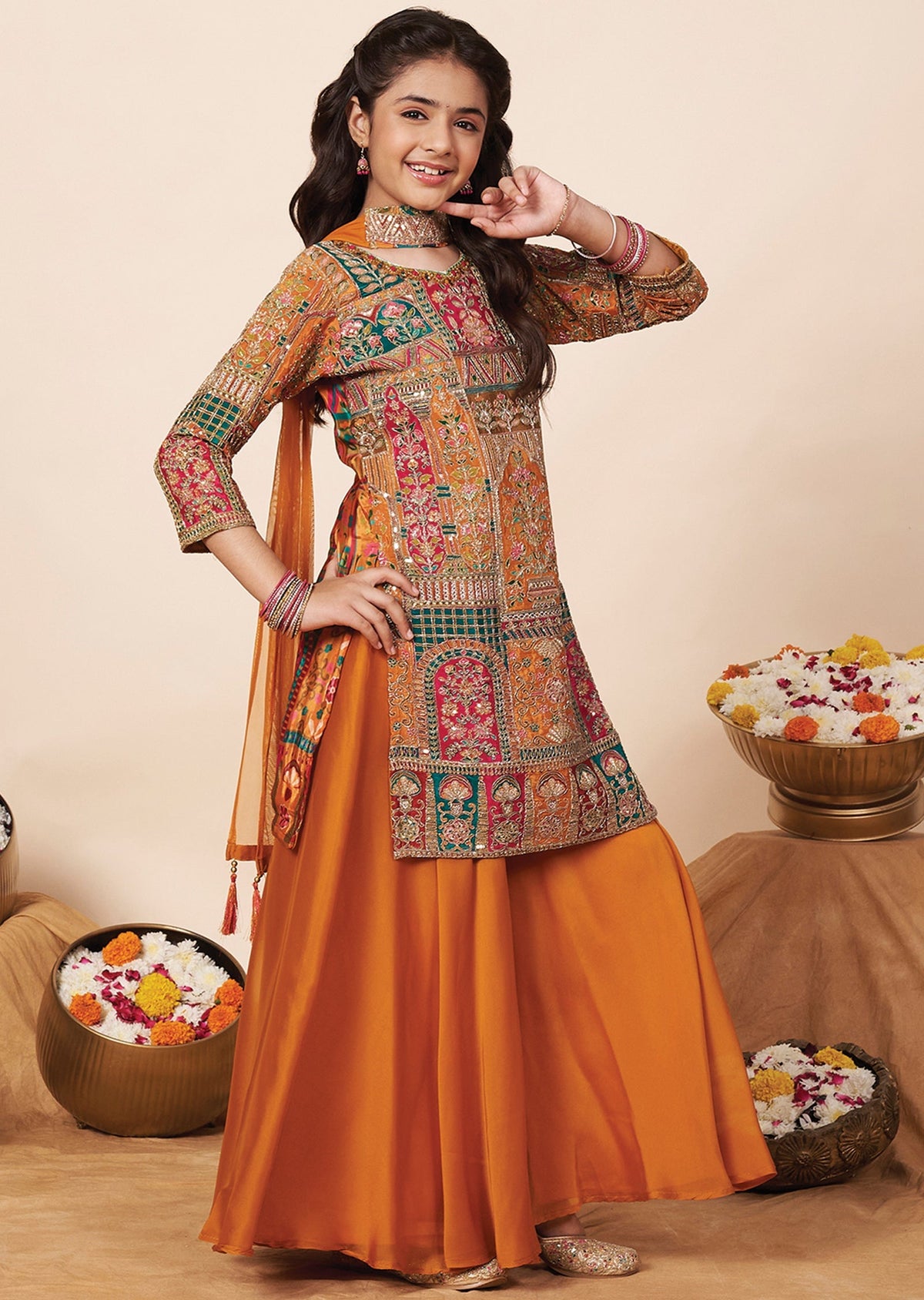 Orange Crepe Girla Gharara