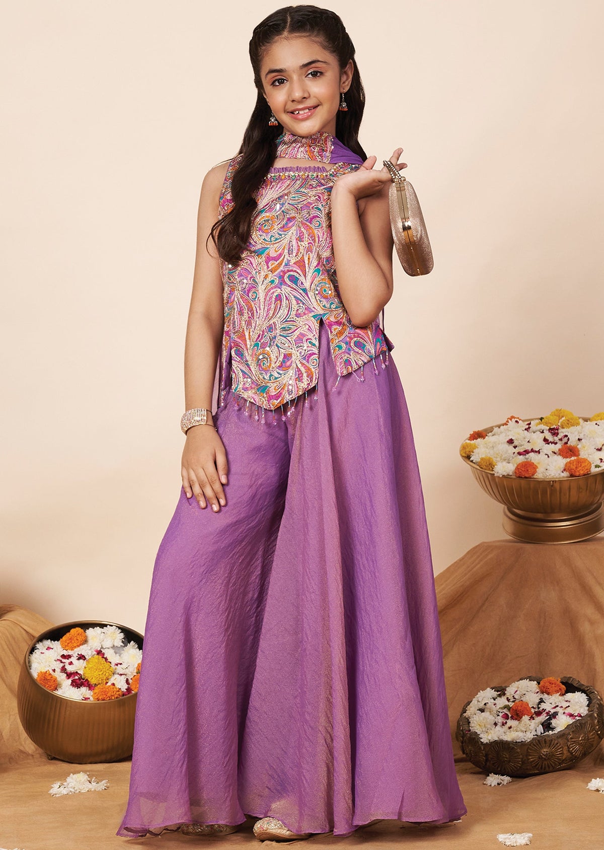 Lavender Chinnon Girla Gharara