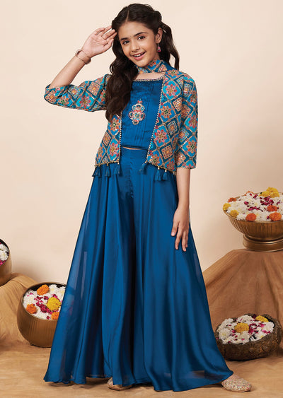Rama Blue Chiffon Girls Gharara