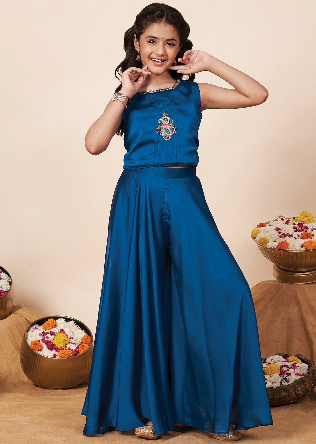 Rama Blue Chiffon Girla Gharara