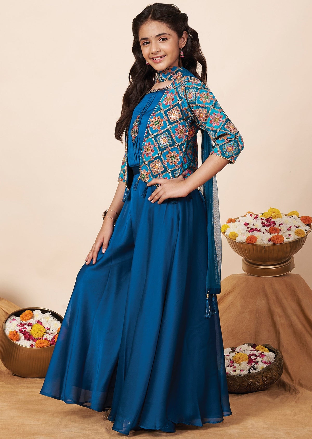 Rama Blue Chiffon Girla Gharara