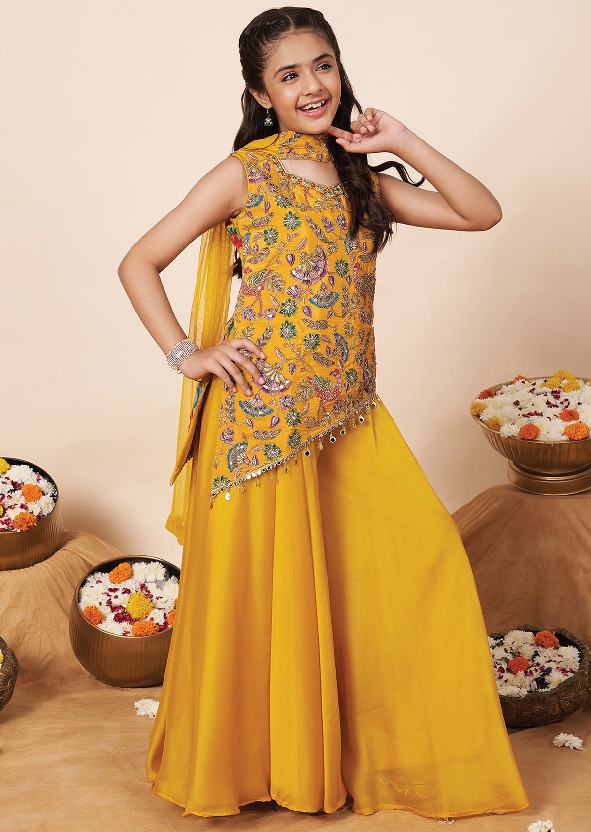 Mustard Crepe Girla Gharara
