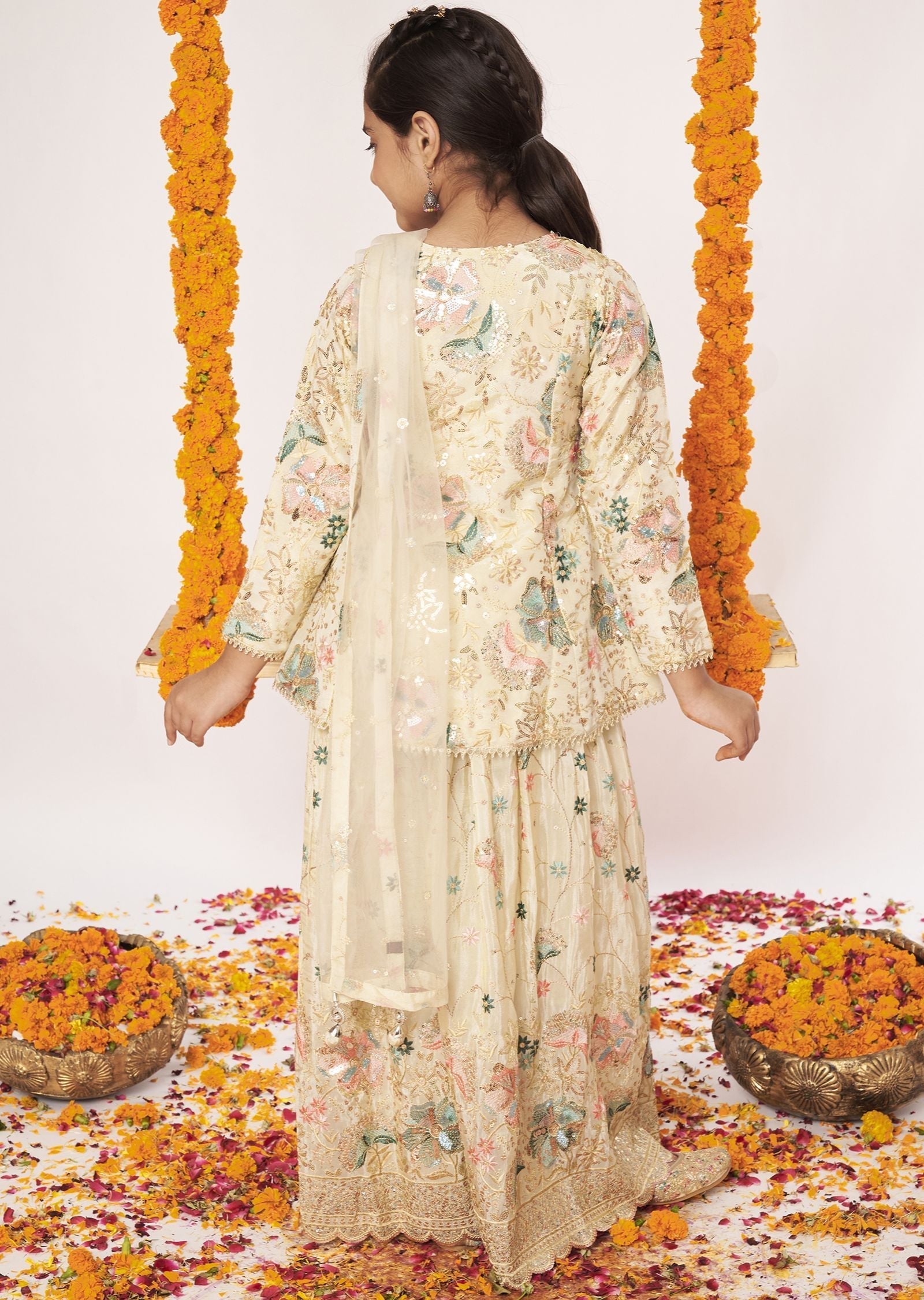 Biege Tissue Gharara Set