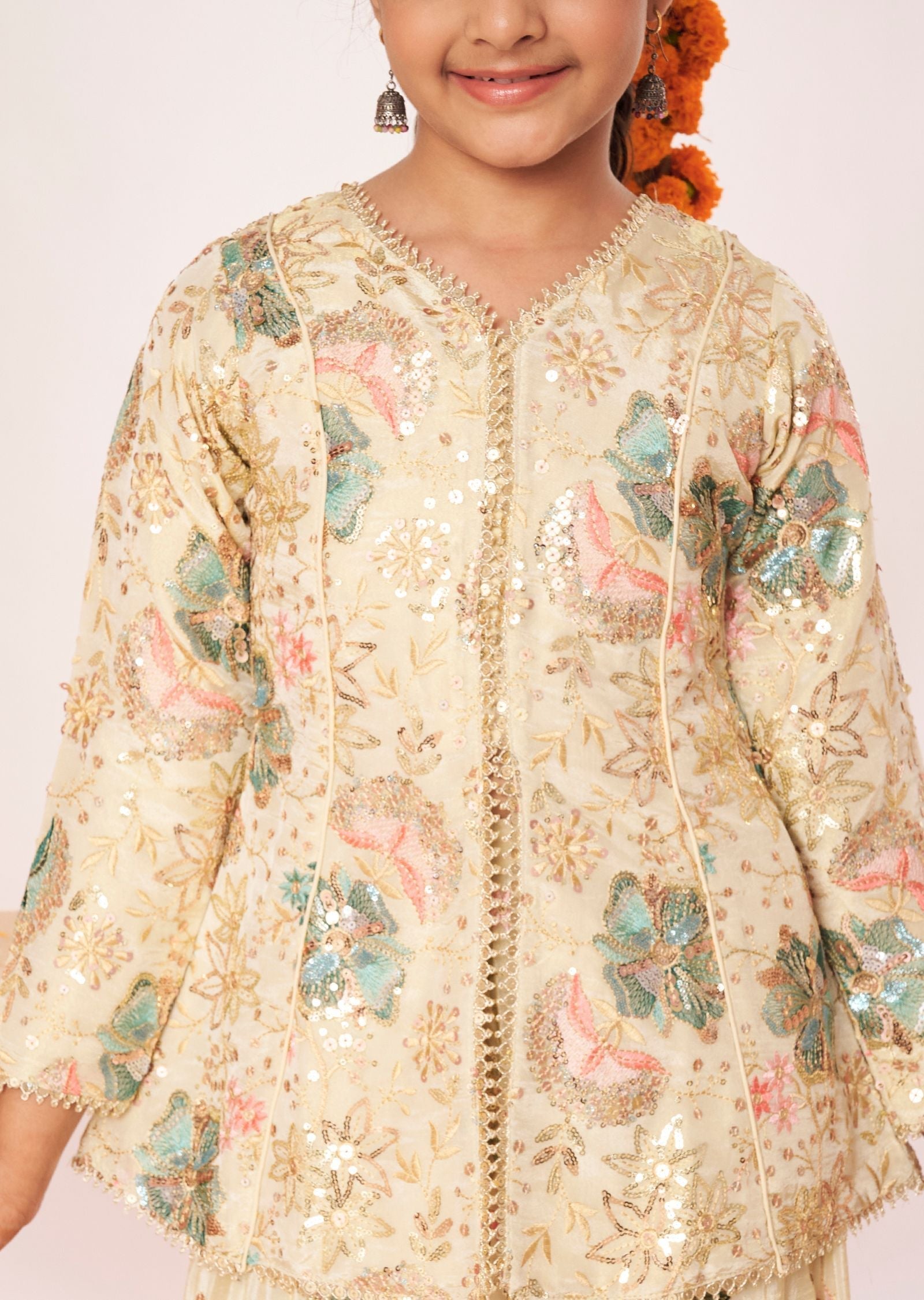 Biege Tissue Gharara Set