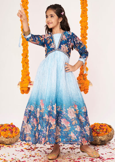 Blue Organza Ethnic Gown
