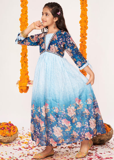 Blue Organza Ethnic Gown
