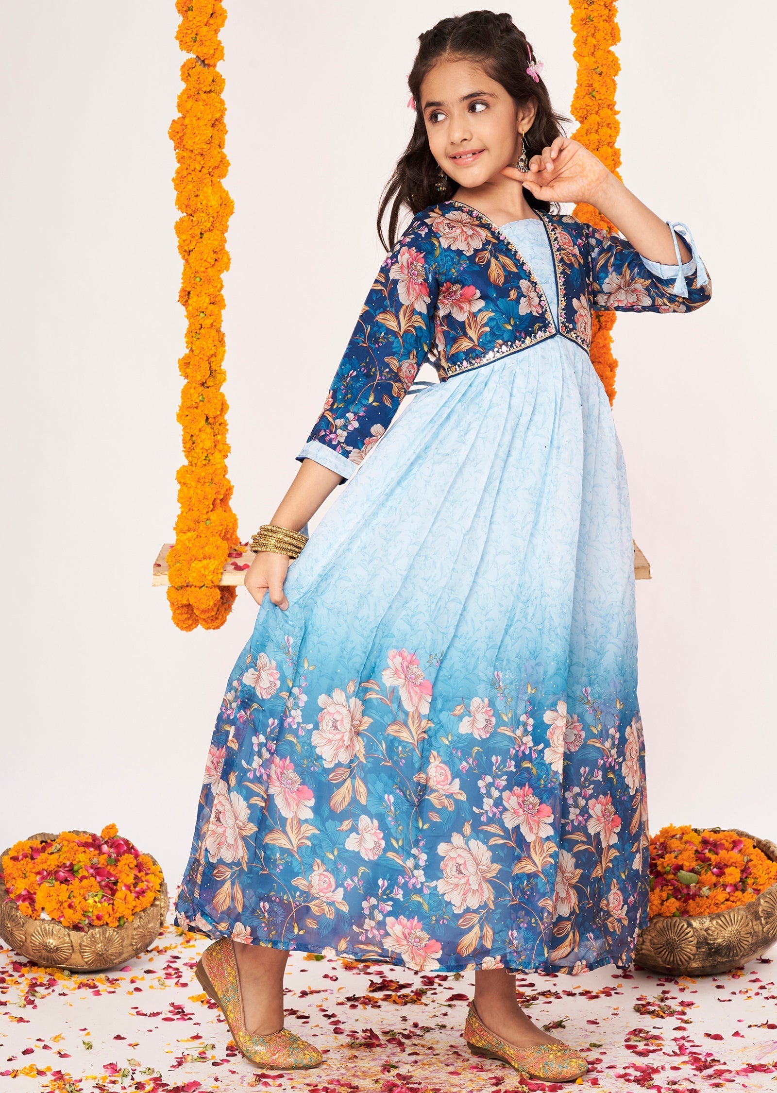 Blue Organza Ethnic Gown