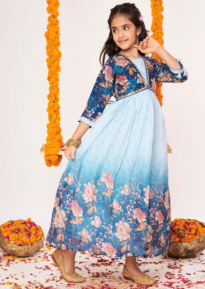 Blue Organza Ethnic Gown