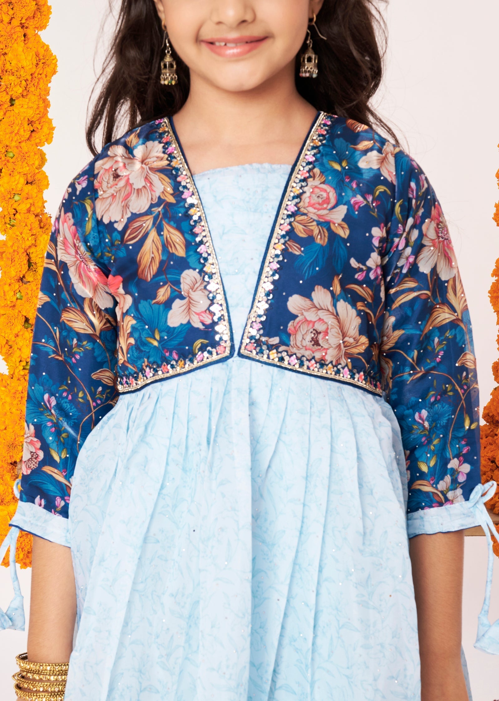 Blue Organza Ethnic Gown