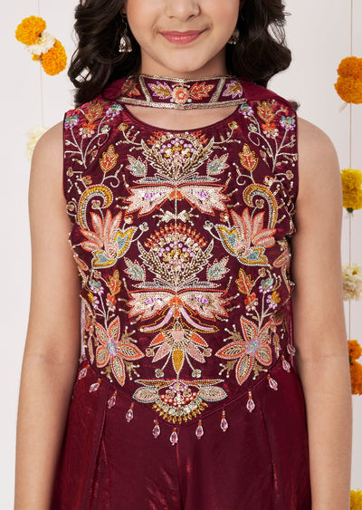 Maroon Organza Girls Gharara