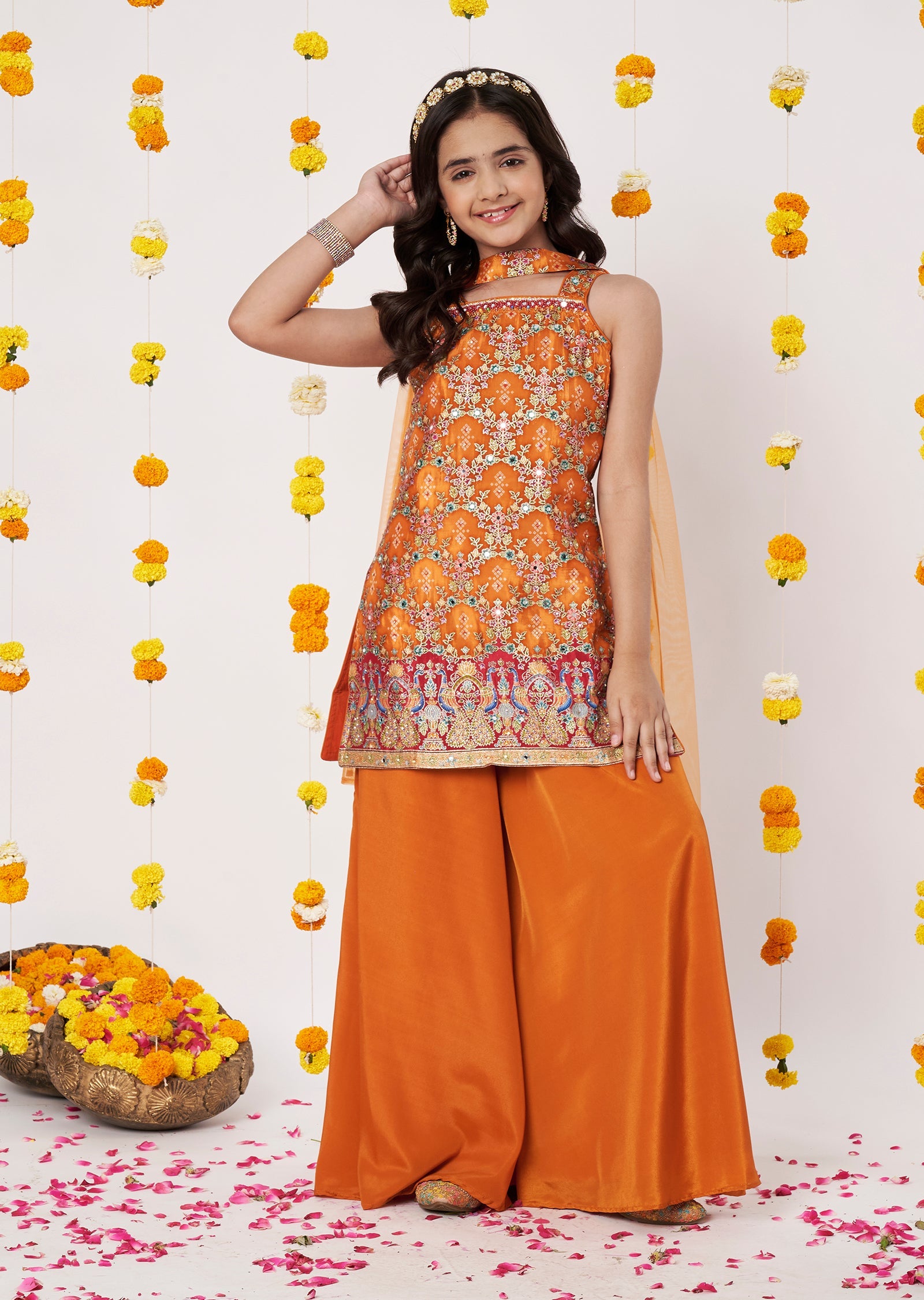Orange Banaras Girls Gharara
