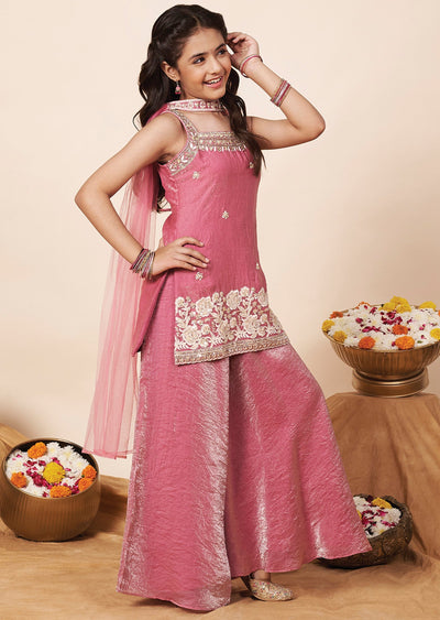 Pink Organza Girla Gharara