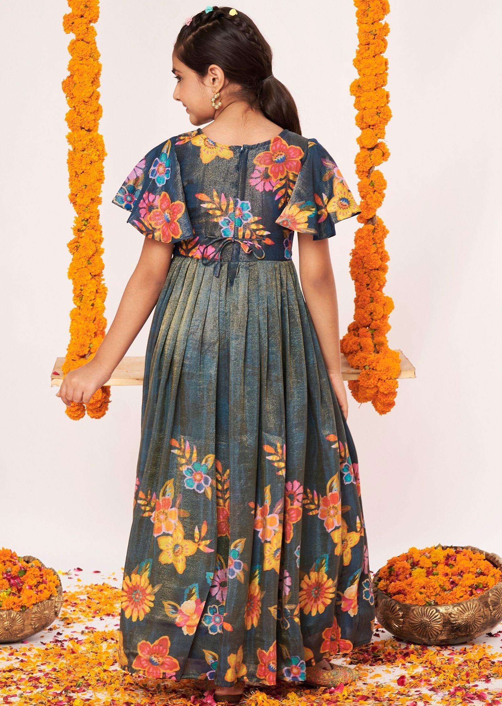 Teal Blue Tissue Ethnic Gown