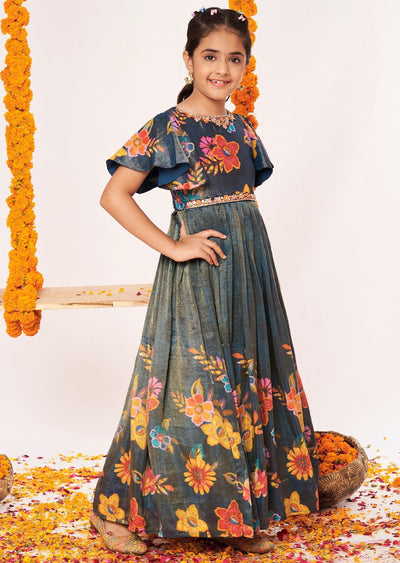 Teal Blue Tissue Ethnic Gown