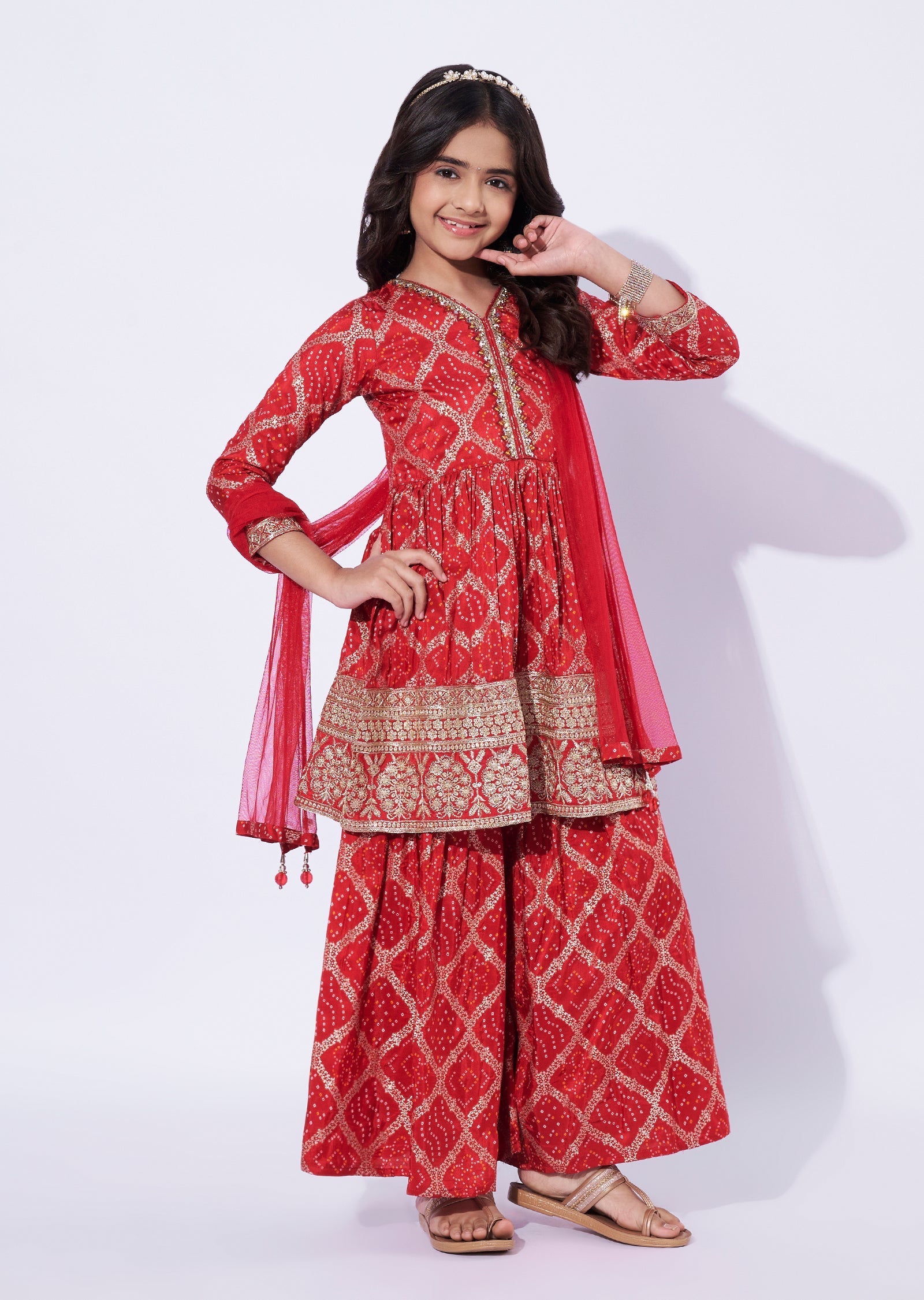 Red Banaras Girls Sharara