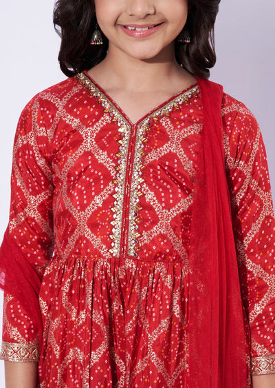 Red Banaras Girls Sharara